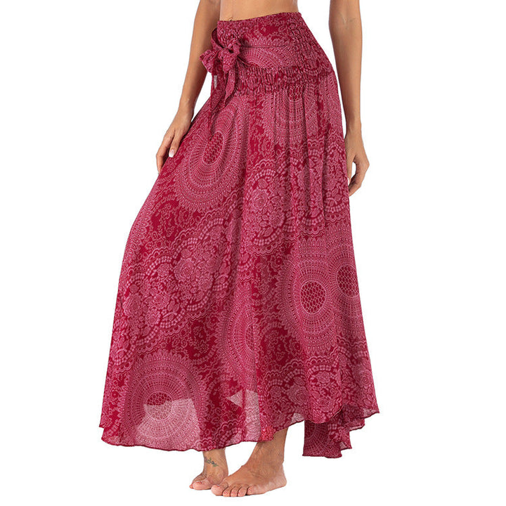 Flowing boho maxi skirt with artistic prints