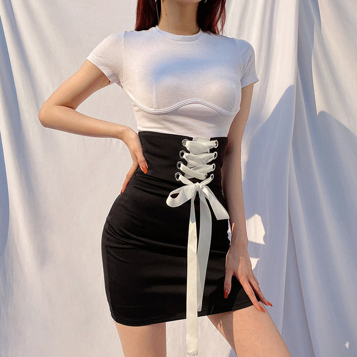 High-waisted lace-up mini skirt