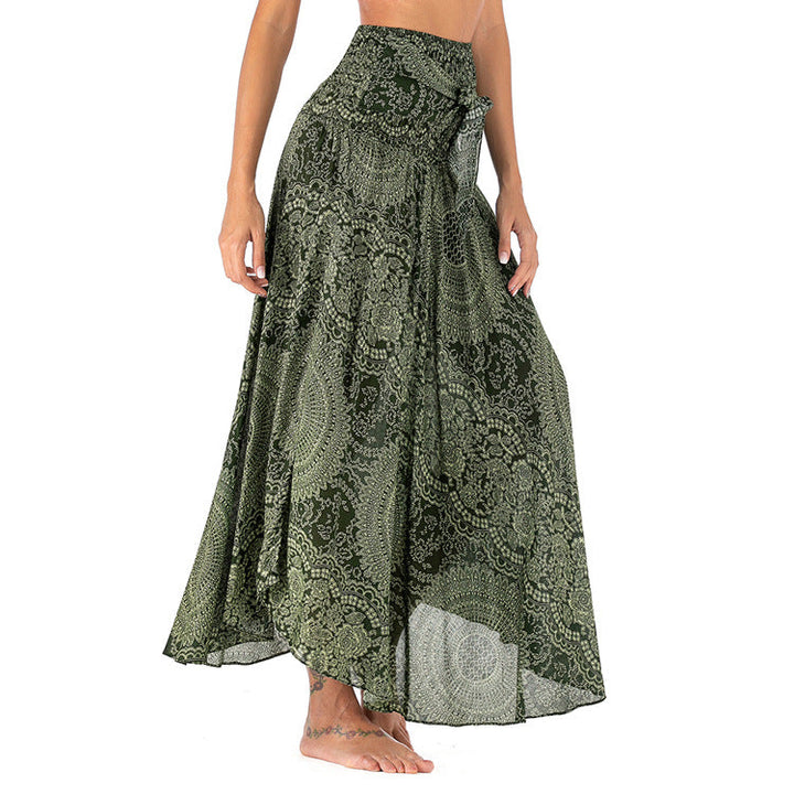 Flowing boho maxi skirt with artistic prints