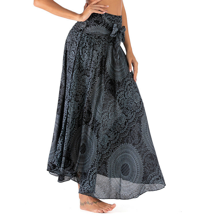 Flowing boho maxi skirt with artistic prints