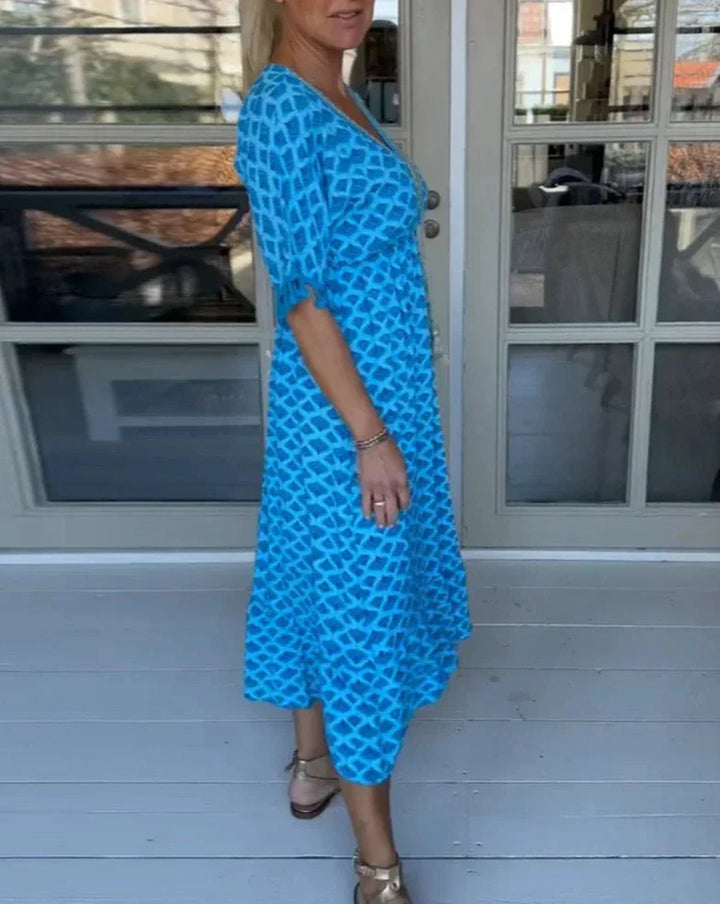 Comfortable loose fit v-neck midi dress