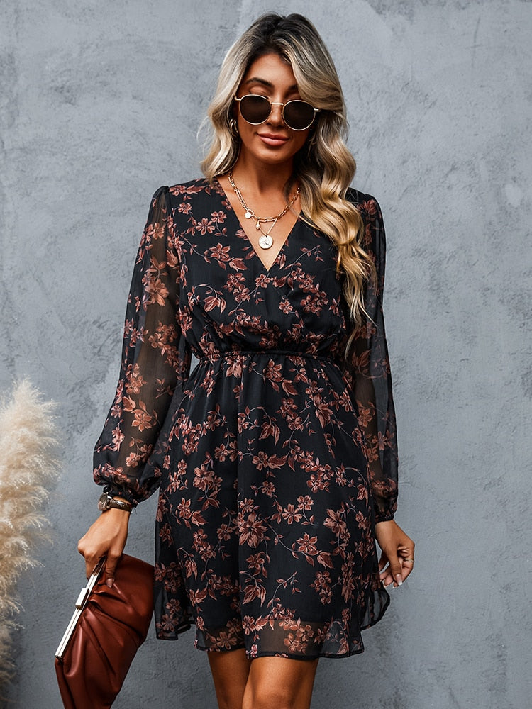 Long sleeve dress with floral print