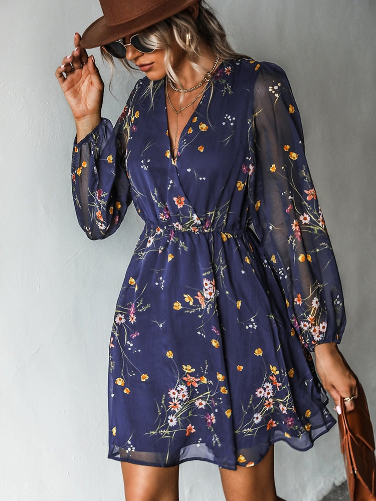 Long sleeve dress with floral print