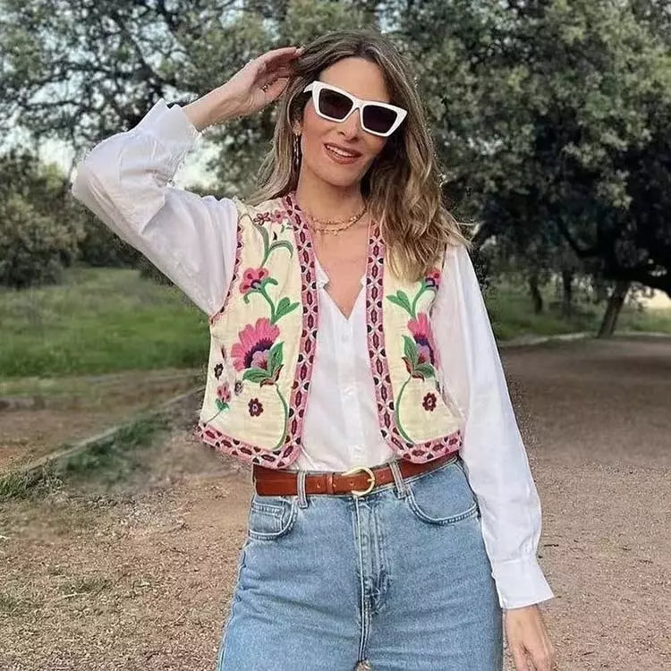 Timeless boho vest with floral details