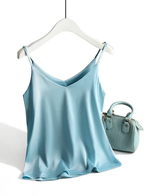 Sleeveless satin camisole with spaghetti straps