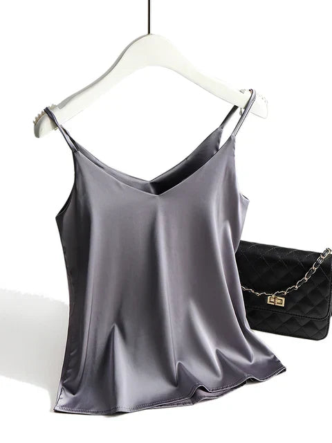 Sleeveless satin camisole with spaghetti straps