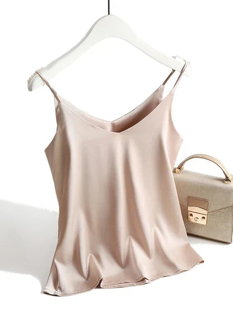 Sleeveless satin camisole with spaghetti straps