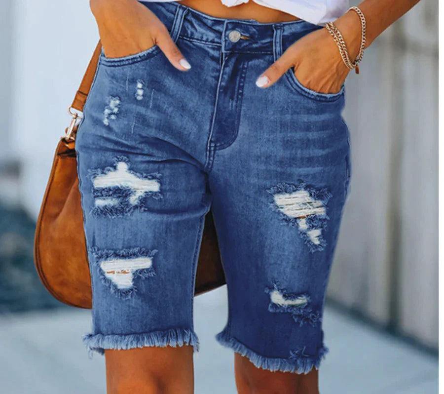 Comfortable ripped denim shorts