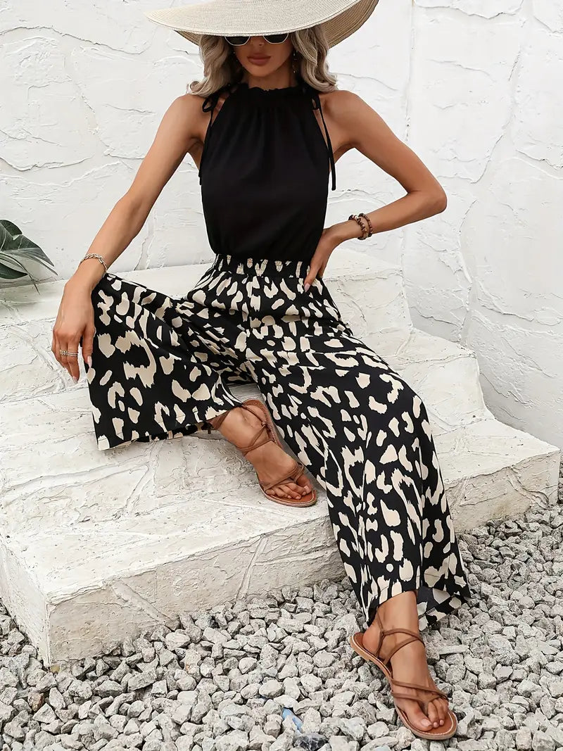 Leopard print jumpsuit with wide legs