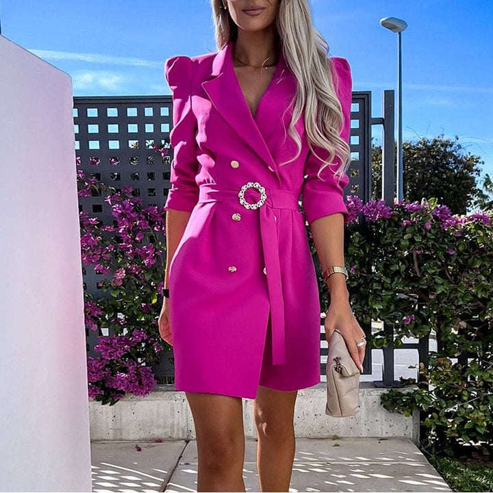 Button blazer dress with buckle