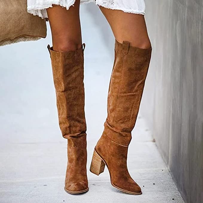 Knee high boots with sturdy block heel