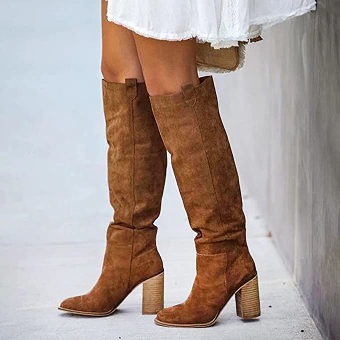 Knee high boots with sturdy block heel