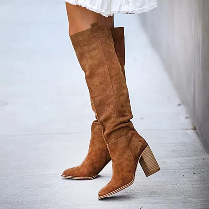 Knee high boots with sturdy block heel