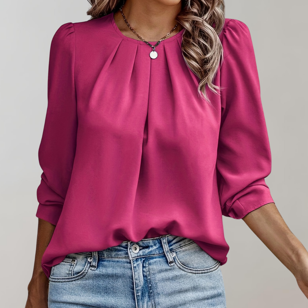 Pleated blouse with puff sleeves