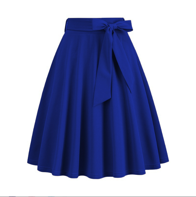 High-waist flared midi skirt with waist tie