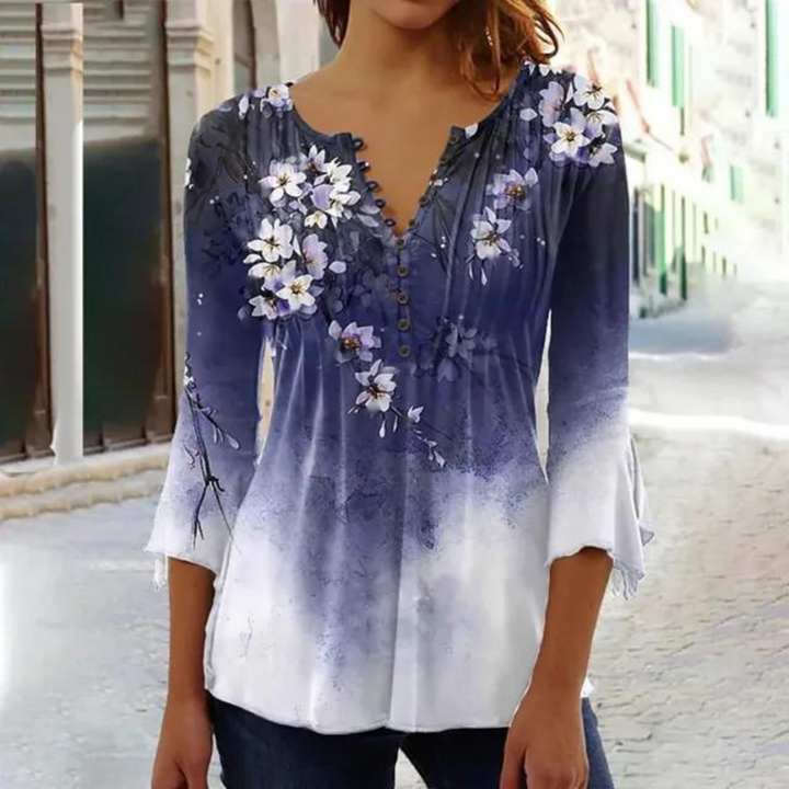 Elegant floral blouse with front button detail