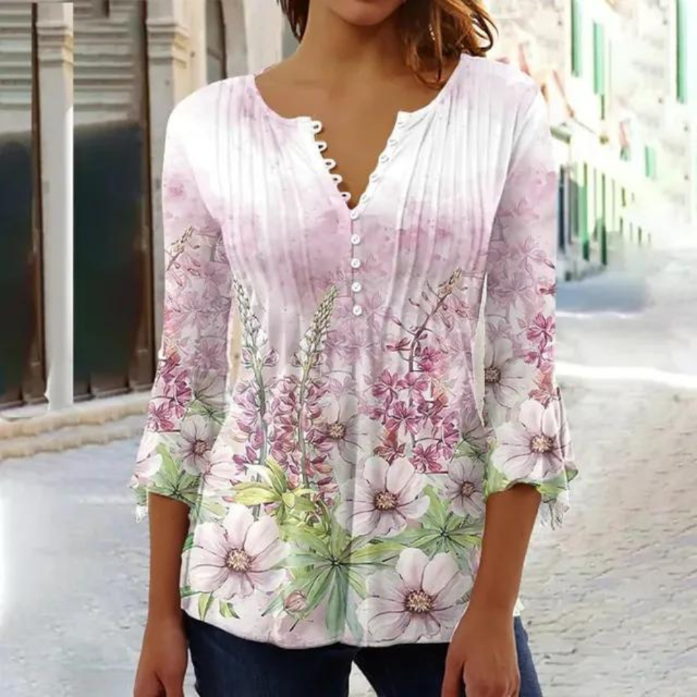 Elegant floral blouse with front button detail