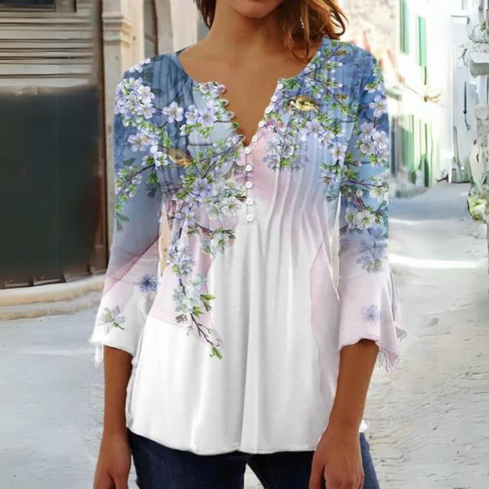 Elegant floral blouse with front button detail