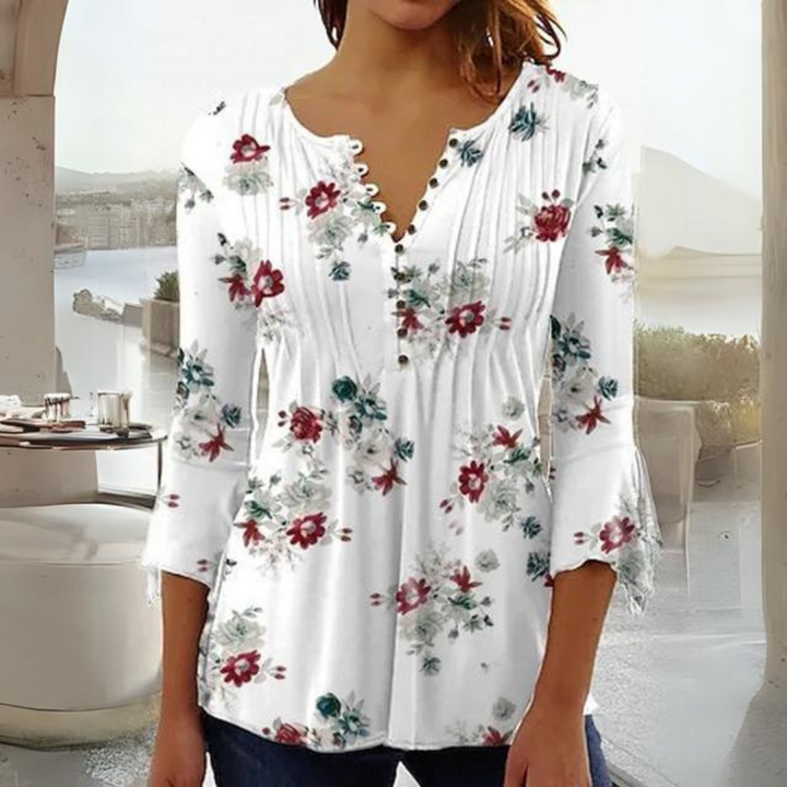 Elegant floral blouse with front button detail