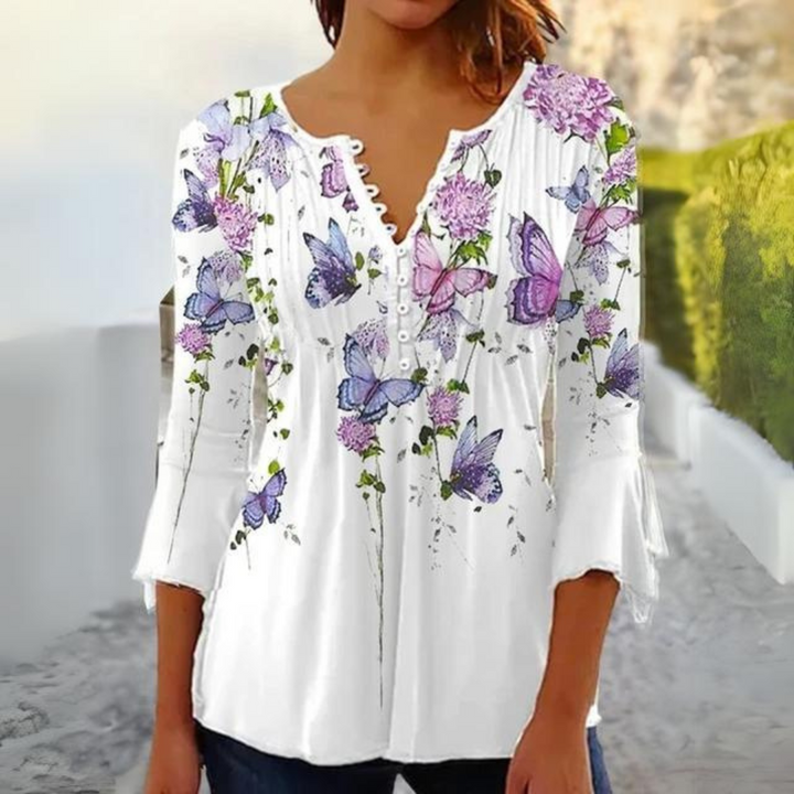 Elegant floral blouse with front button detail