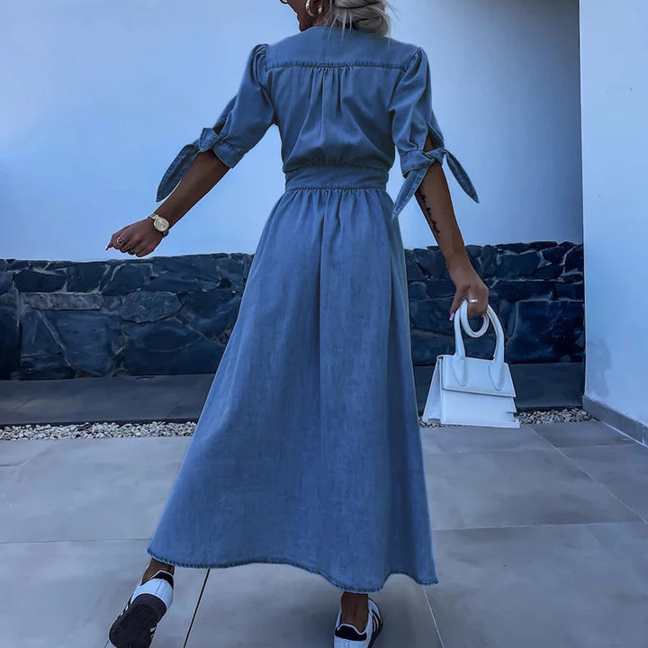 Denim maxi v-neck dress