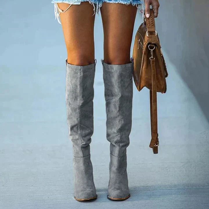 Knee high boots with sturdy block heel