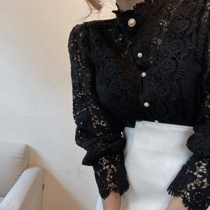 Elegant lace-embroidered tunic blouse