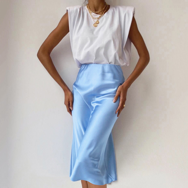 Elegant high-waisted satin skirt