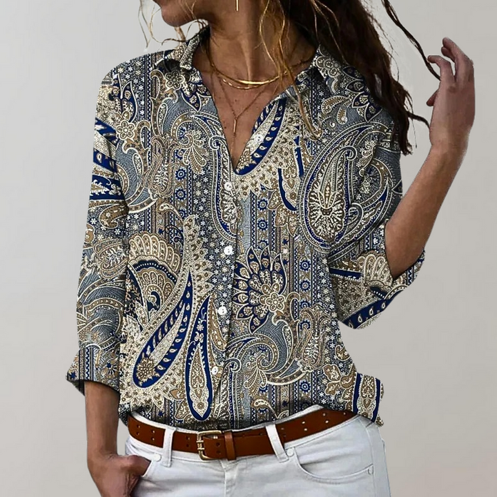 Elegant printed long-sleeve blouse