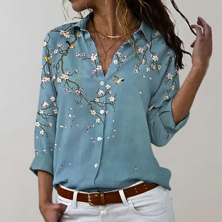 Elegant printed long-sleeve blouse