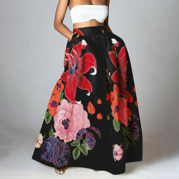 Floral print maxi skirt with vibrant design