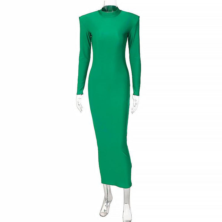 High-neck long-sleeve bodycon dress