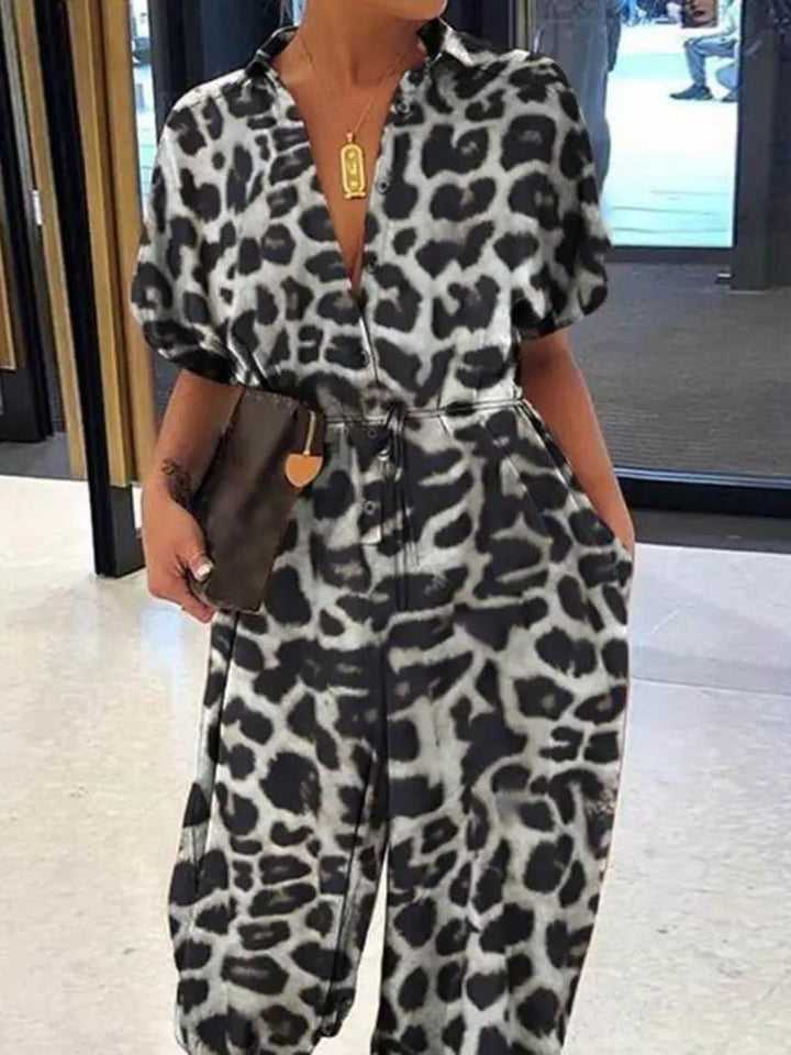 Elegant leopard print v-neck jumpsuit