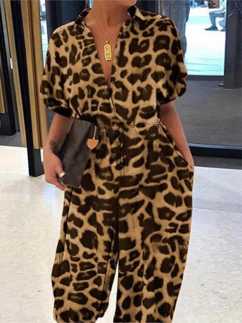 Elegant leopard print v-neck jumpsuit