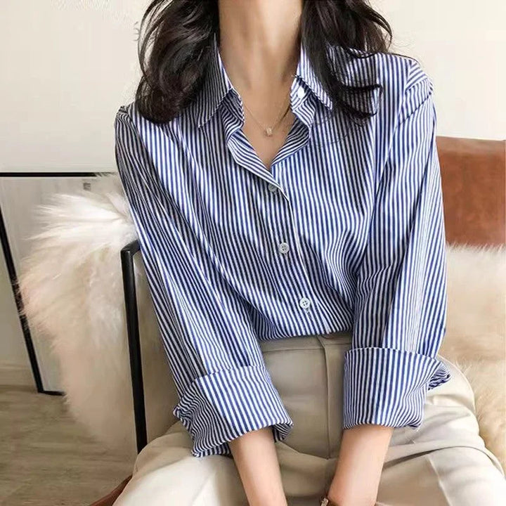 Classic striped long-sleeve blouse