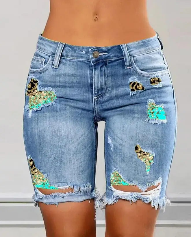 Stylish ripped denim shorts