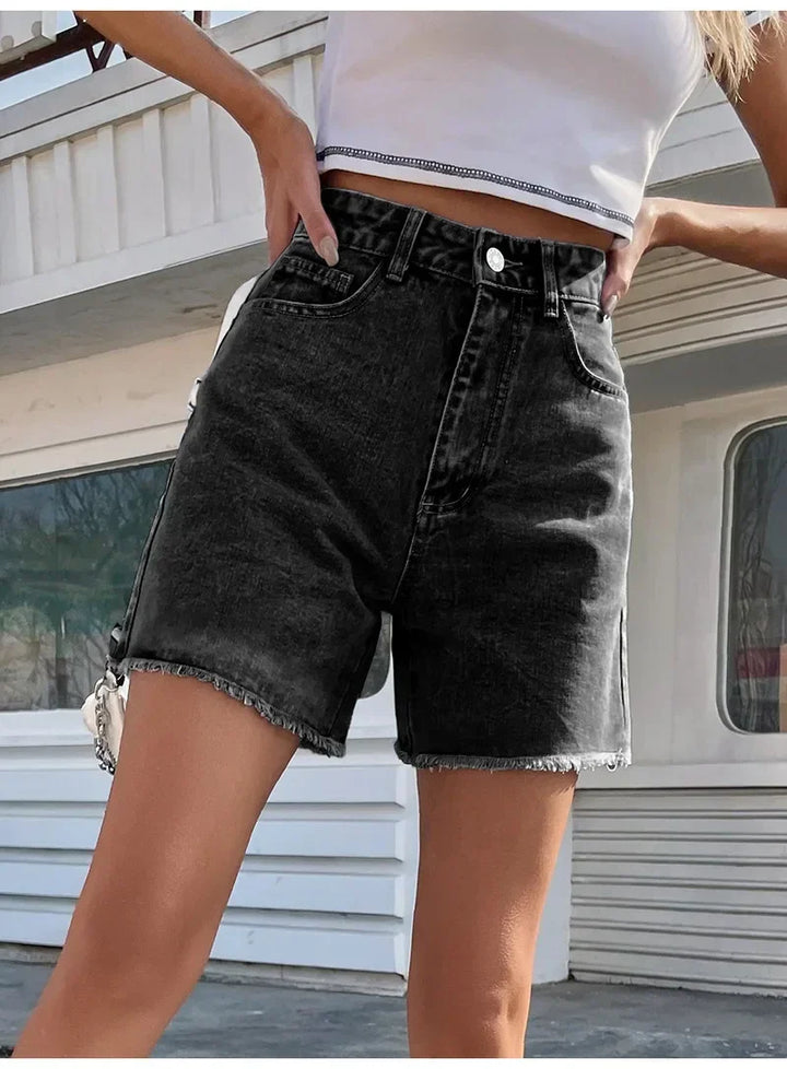 High-waist denim summer shorts for women