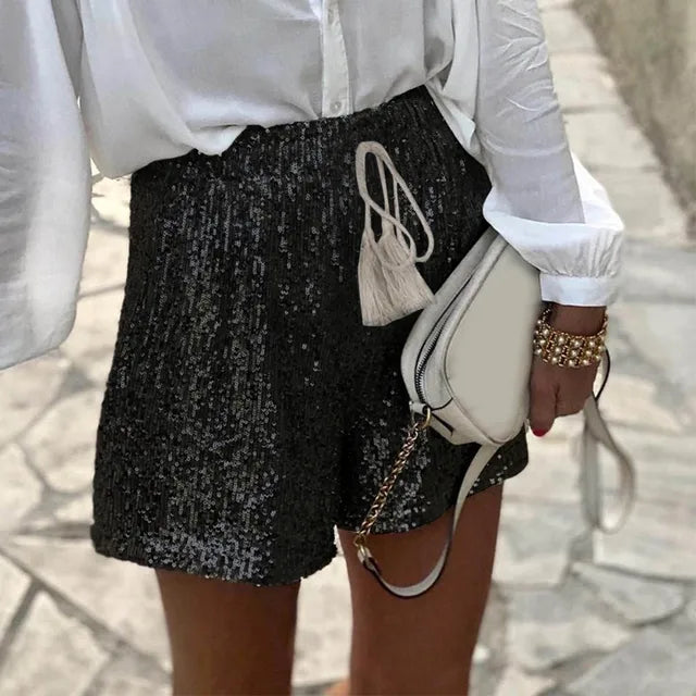 Sequin shorts with high waist