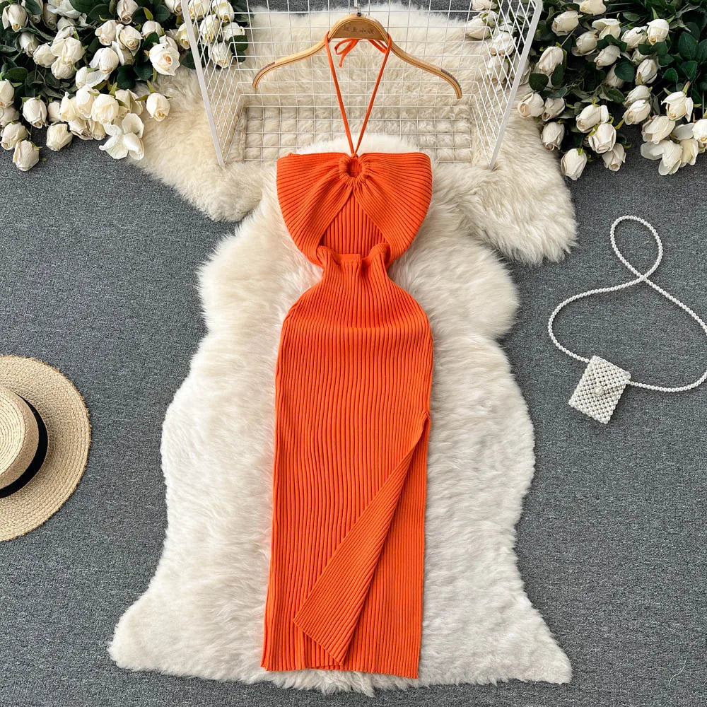 Chic halter dress with side slit