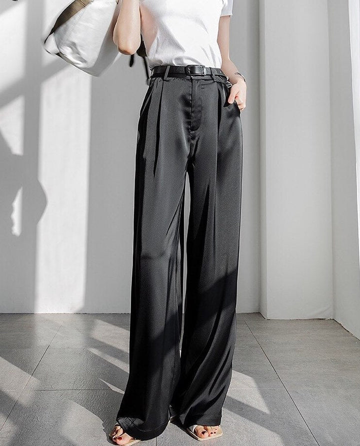 Satin loose-fit pants for women