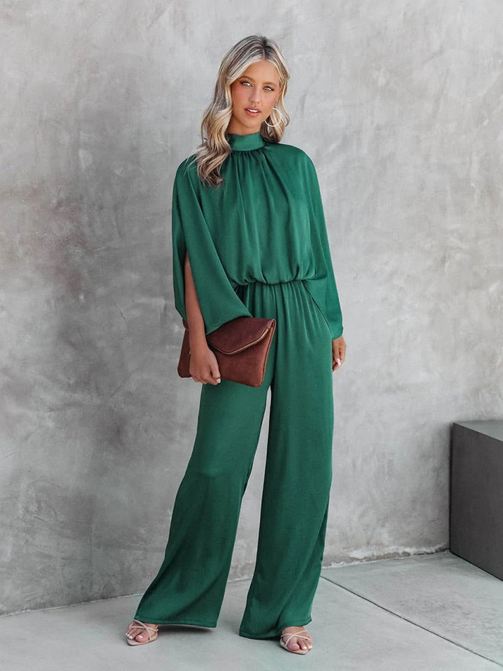 Green elegant jumpsuit with high neck