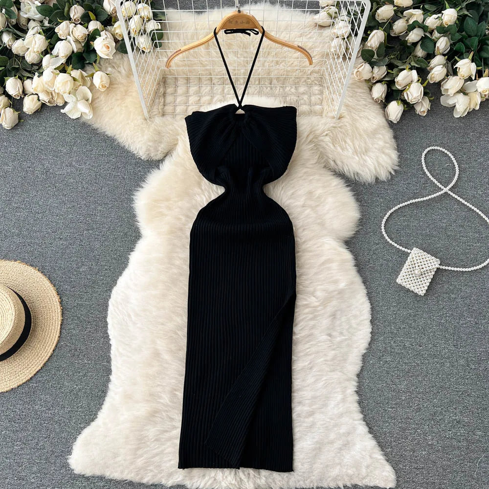 Chic halter dress with side slit