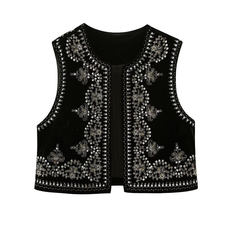 Embroidered vest with silver sequins