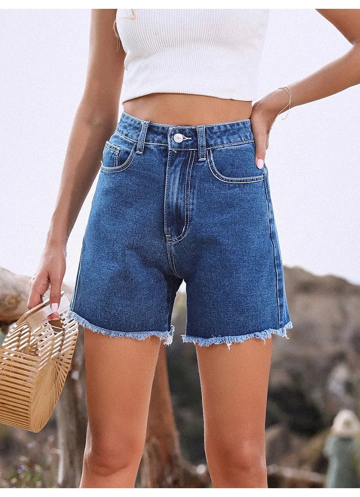 High-waist denim summer shorts for women