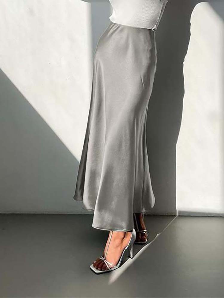 Luxe elegant satin midi skirt