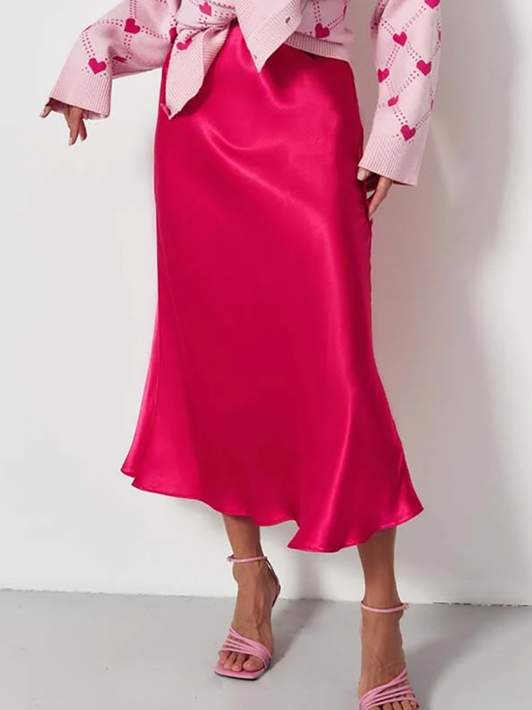 Luxe elegant satin midi skirt