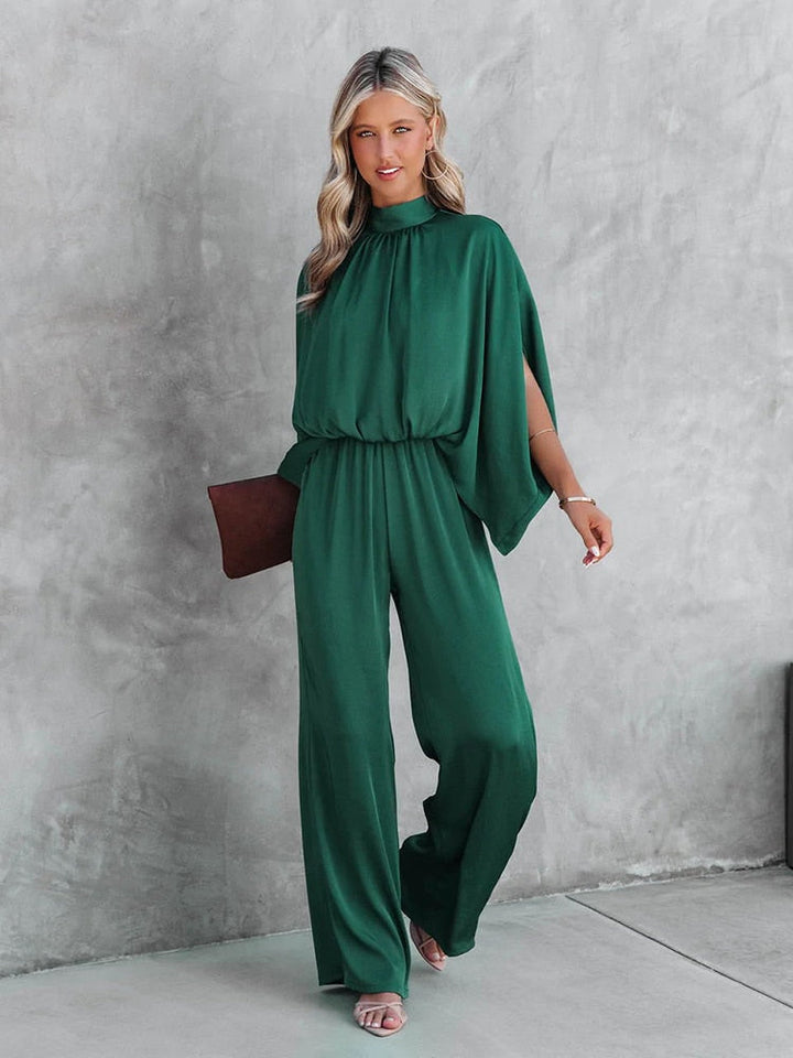 Green elegant jumpsuit with high neck