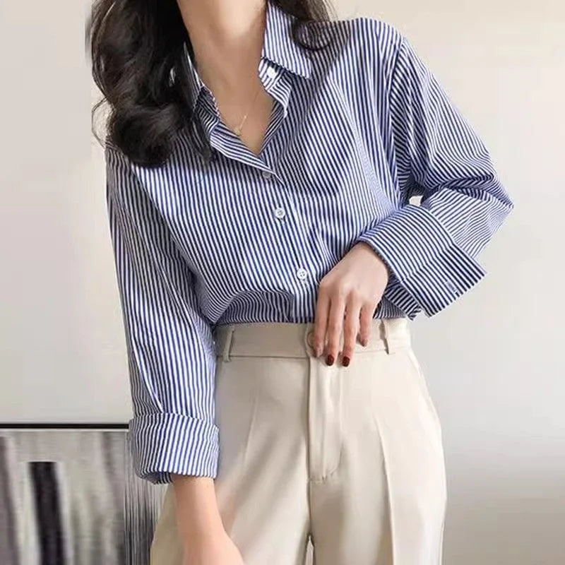 Classic striped long-sleeve blouse