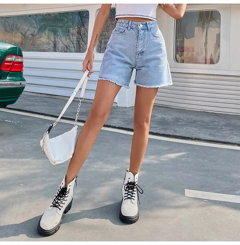 High-waist denim summer shorts for women