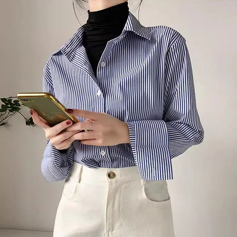 Classic striped long-sleeve blouse